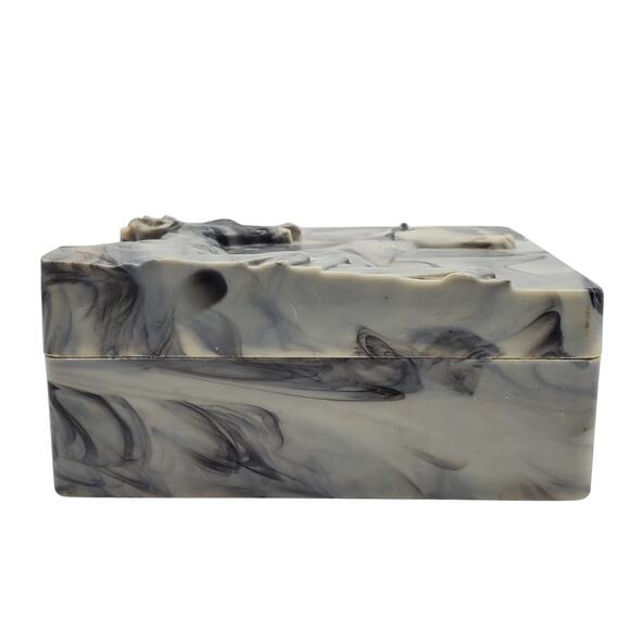 Hickok Stag Box Horse Gray Black Marble Embossed Acrylic Trinket Jewelry Vintage - Picture 10 of 10